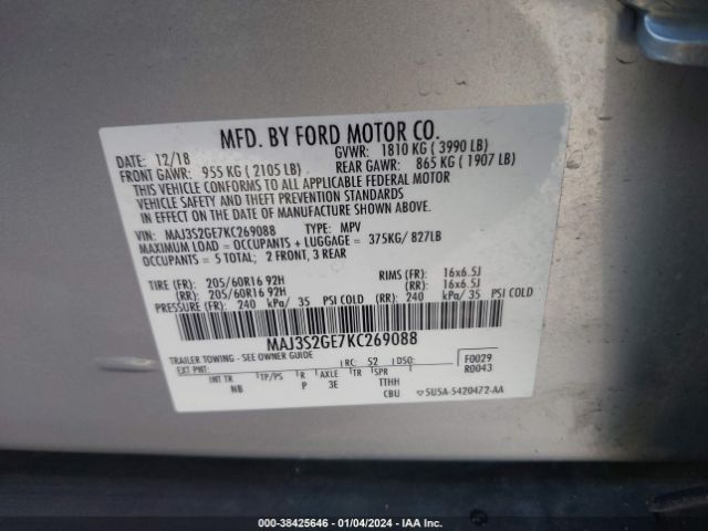 Photo 8 VIN: MAJ3S2GE7KC269088 - FORD ECOSPORT 