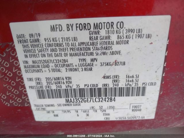 Photo 8 VIN: MAJ3S2GE7LC324284 - FORD ECOSPORT 