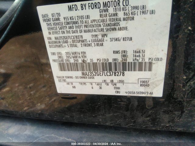 Photo 8 VIN: MAJ3S2GE7LC378278 - FORD ECOSPORT 