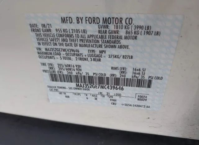 Photo 8 VIN: MAJ3S2GE7MC439646 - FORD ECOSPORT 