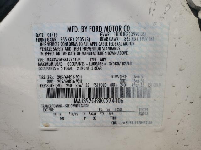 Photo 9 VIN: MAJ3S2GE8KC274106 - FORD ECOSPORT S 