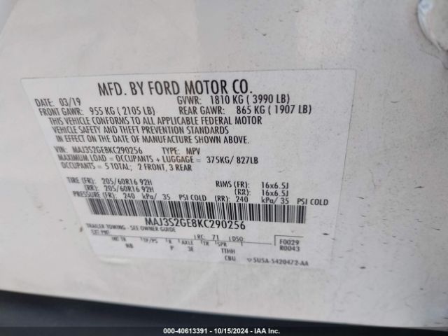 Photo 8 VIN: MAJ3S2GE8KC290256 - FORD ECOSPORT 