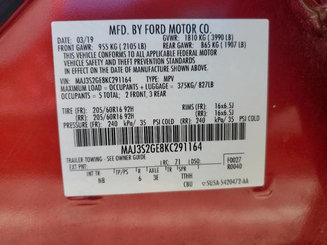 Photo 12 VIN: MAJ3S2GE8KC291164 - FORD ECOSPORT 