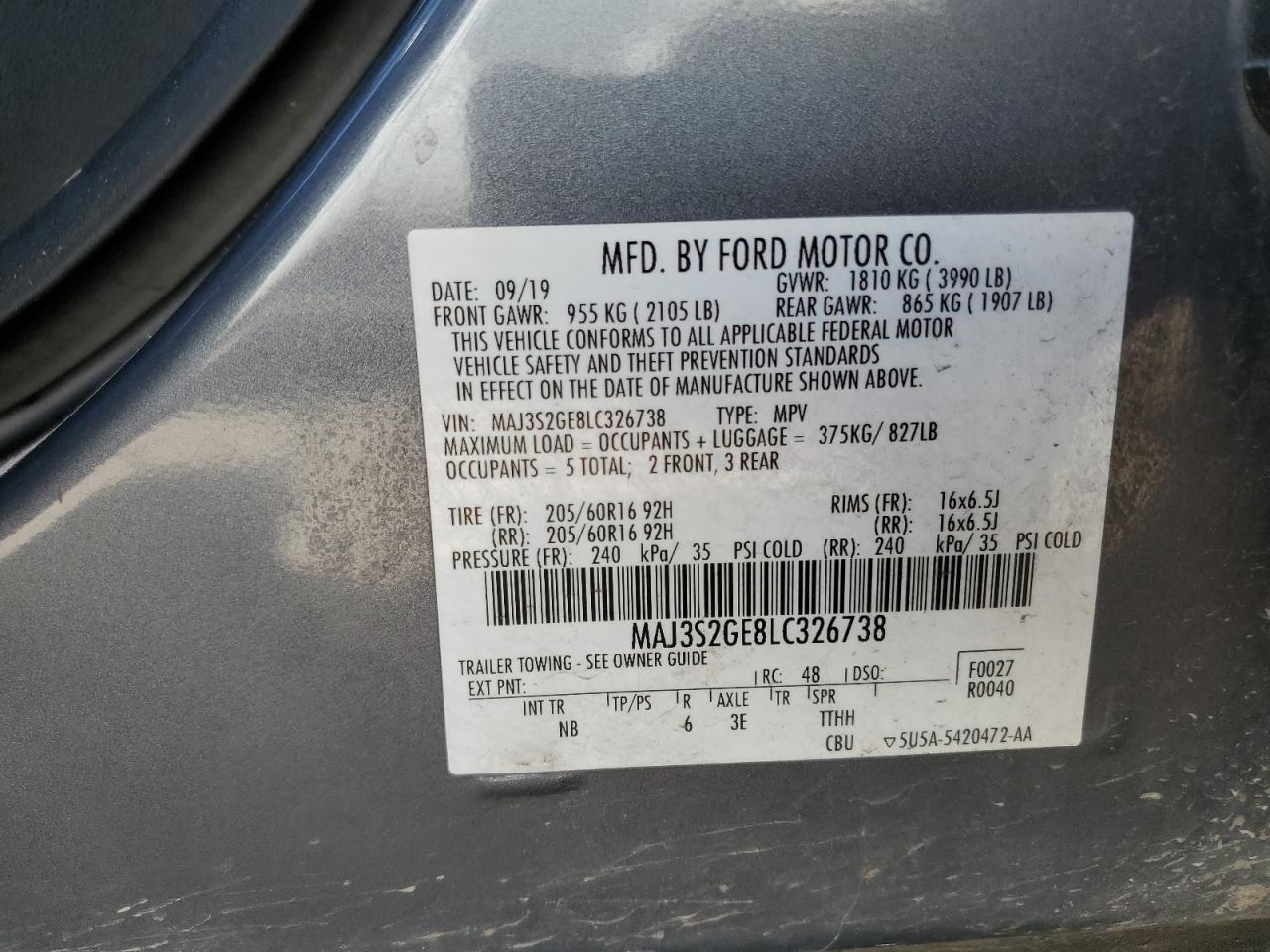 Photo 13 VIN: MAJ3S2GE8LC326738 - FORD ECOSPORT 