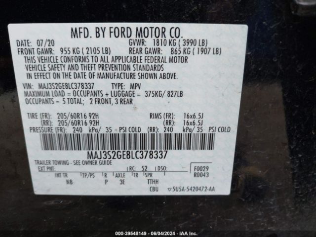 Photo 8 VIN: MAJ3S2GE8LC378337 - FORD ECOSPORT 