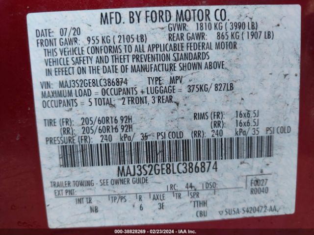 Photo 8 VIN: MAJ3S2GE8LC386874 - FORD ECOSPORT 