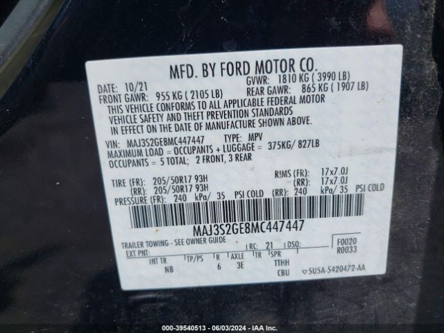 Photo 8 VIN: MAJ3S2GE8MC447447 - FORD ECOSPORT 