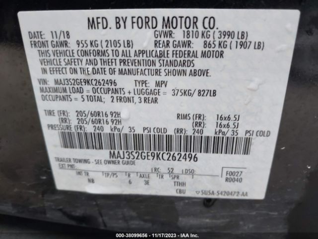 Photo 8 VIN: MAJ3S2GE9KC262496 - FORD ECOSPORT 