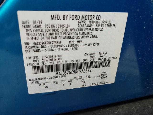 Photo 9 VIN: MAJ3S2GE9KC275359 - FORD ECOSPORT S 