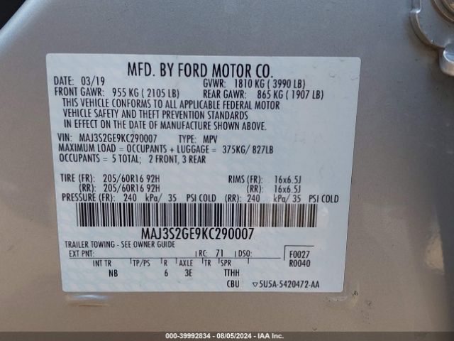 Photo 8 VIN: MAJ3S2GE9KC290007 - FORD ECOSPORT 