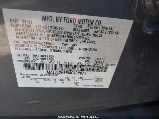 Photo 8 VIN: MAJ3S2GE9MC439079 - FORD ECOSPORT 