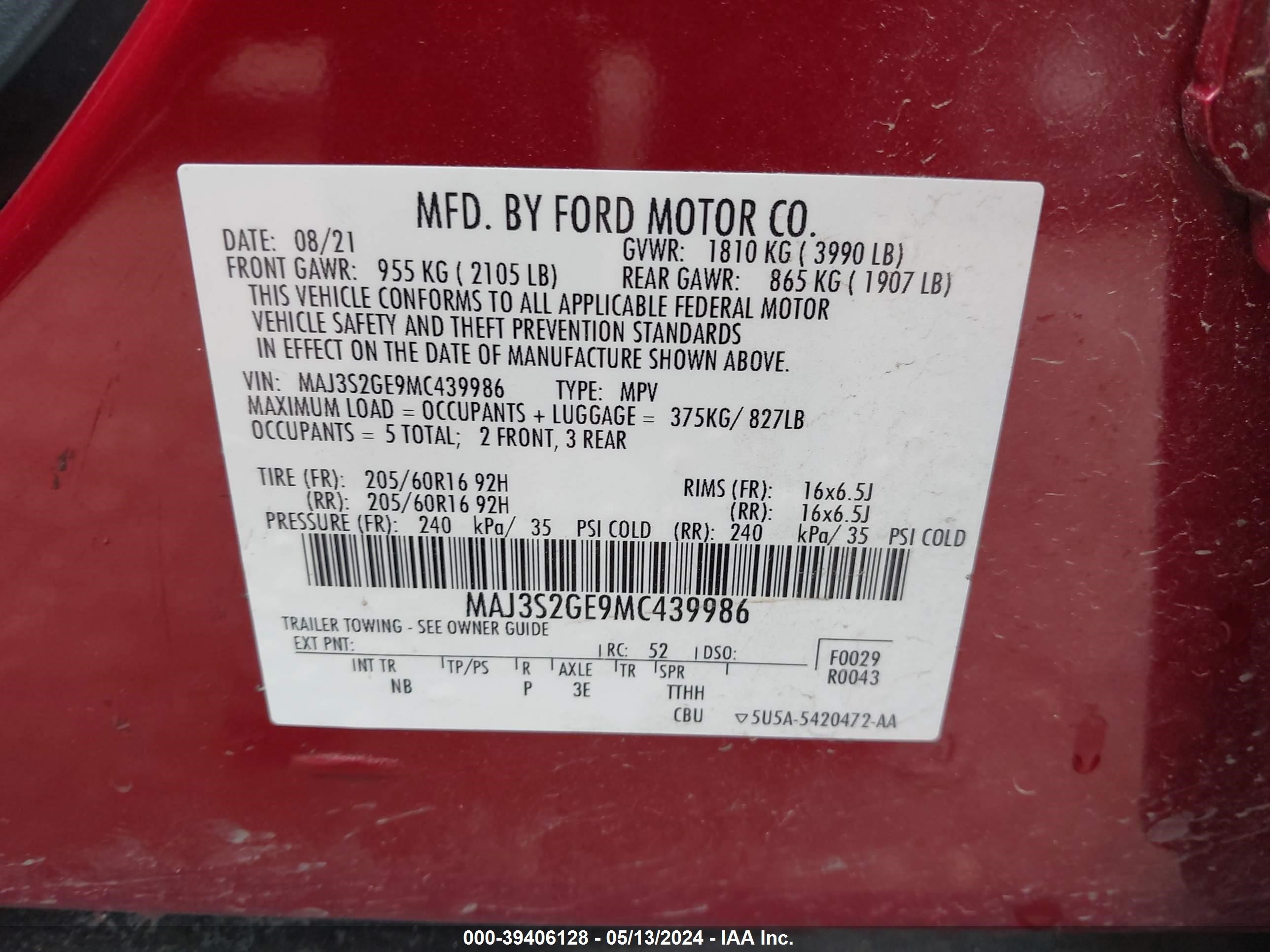 Photo 8 VIN: MAJ3S2GE9MC439986 - FORD ECOSPORT 