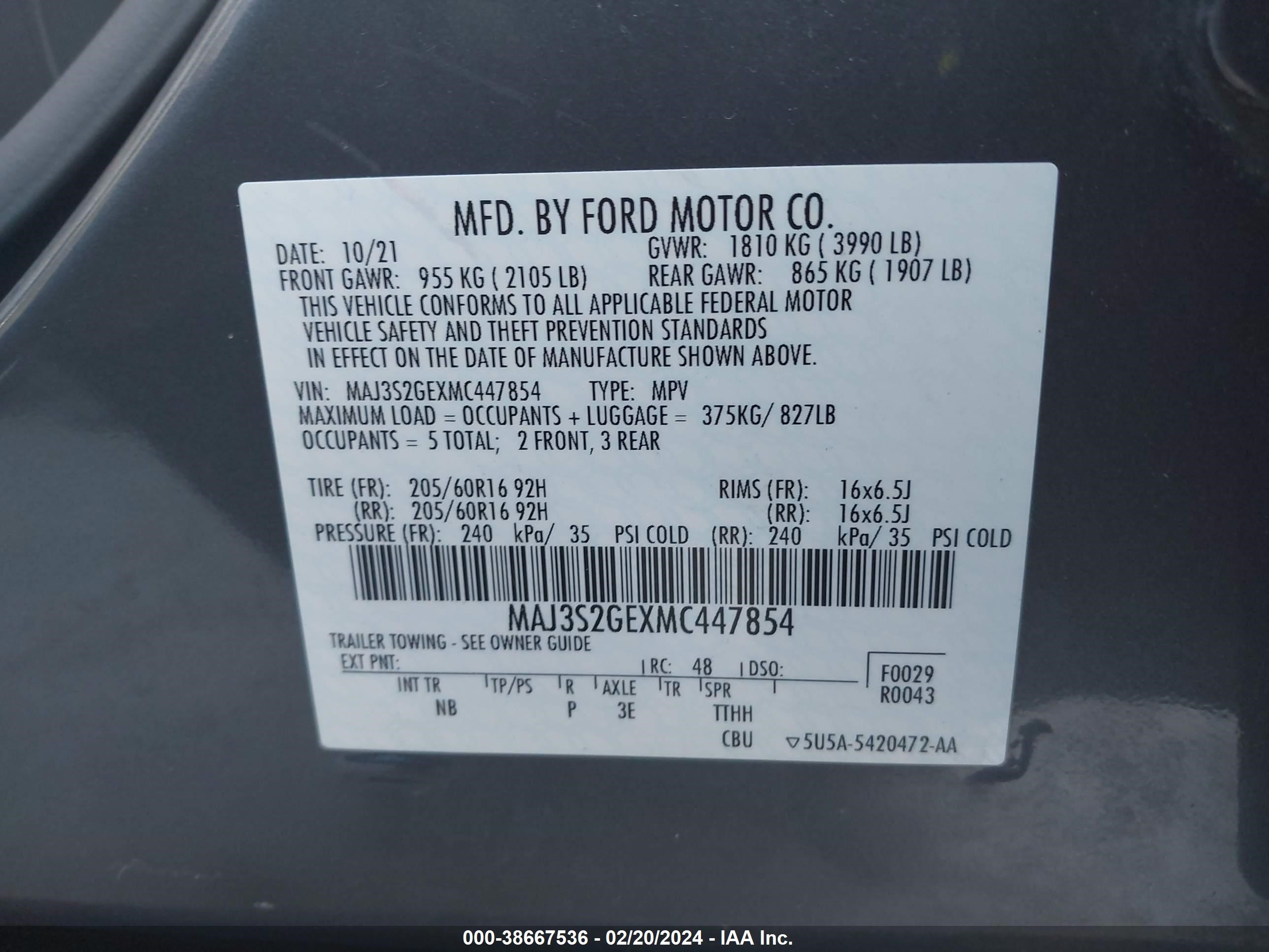 Photo 8 VIN: MAJ3S2GEXMC447854 - FORD ECOSPORT 