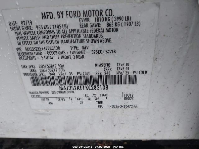 Photo 8 VIN: MAJ3S2KE1KC283138 - FORD ECOSPORT 