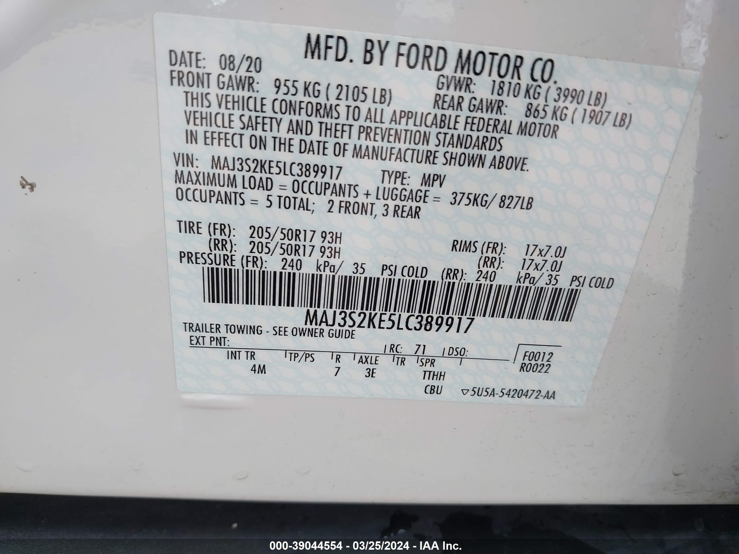 Photo 8 VIN: MAJ3S2KE5LC389917 - FORD ECOSPORT 