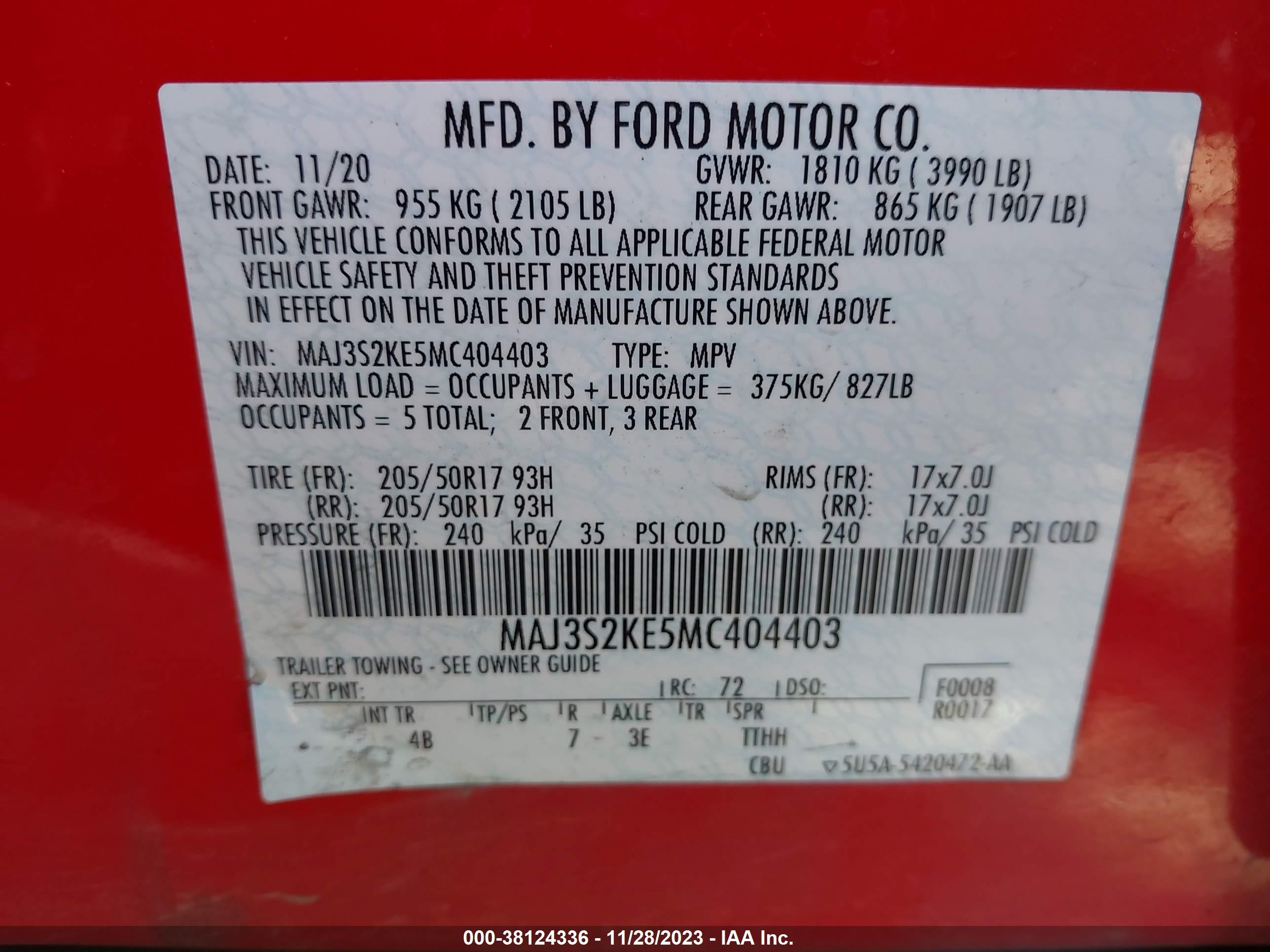 Photo 8 VIN: MAJ3S2KE5MC404403 - FORD ECOSPORT 