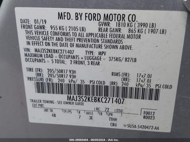 Photo 8 VIN: MAJ3S2KE8KC271407 - FORD ECOSPORT 