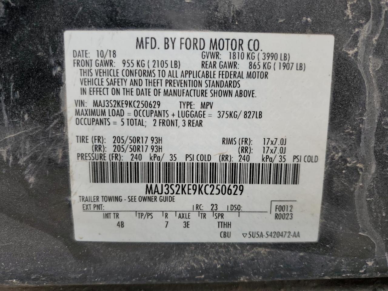 Photo 13 VIN: MAJ3S2KE9KC250629 - FORD ECOSPORT 