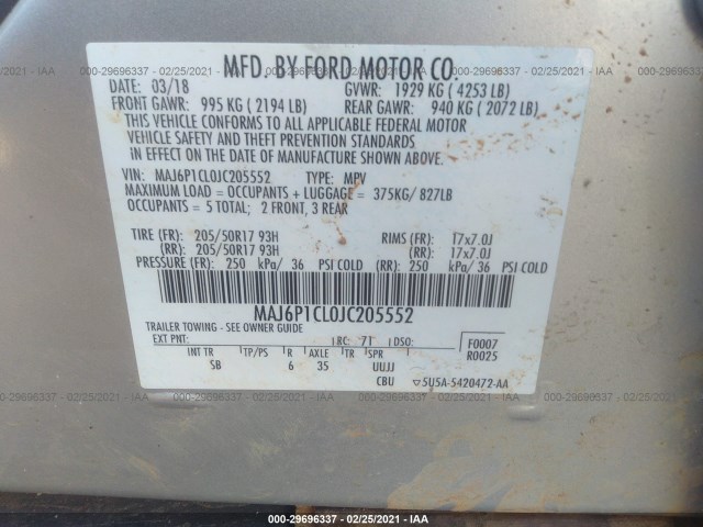 Photo 8 VIN: MAJ6P1CL0JC205552 - FORD ECOSPORT 