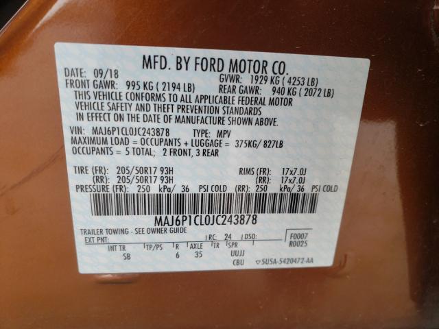 Photo 9 VIN: MAJ6P1CL0JC243878 - FORD ECOSPORT S 