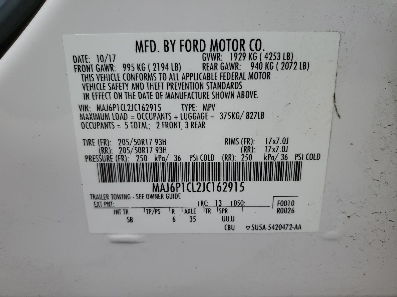 Photo 11 VIN: MAJ6P1CL2JC162915 - FORD ECOSPORT 