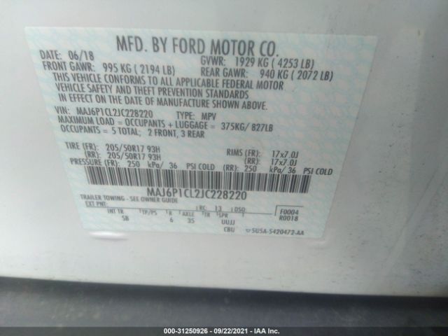 Photo 8 VIN: MAJ6P1CL2JC228220 - FORD ECOSPORT 