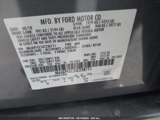 Photo 8 VIN: MAJ6P1CL5JC238711 - FORD ECOSPORT 