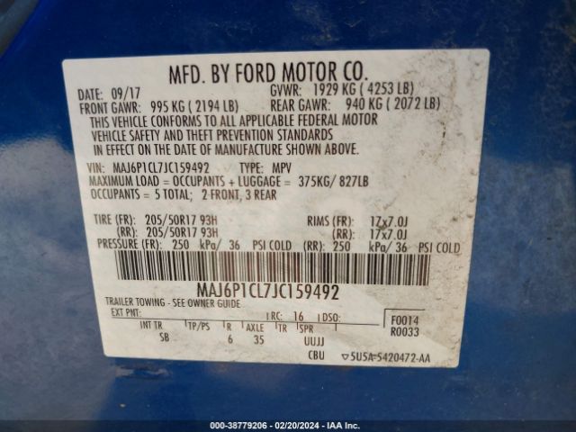 Photo 8 VIN: MAJ6P1CL7JC159492 - FORD ECOSPORT 