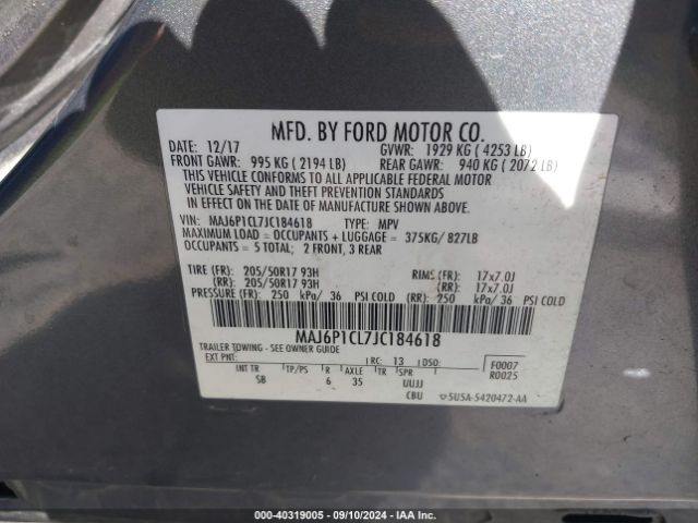 Photo 8 VIN: MAJ6P1CL7JC184618 - FORD ECOSPORT 