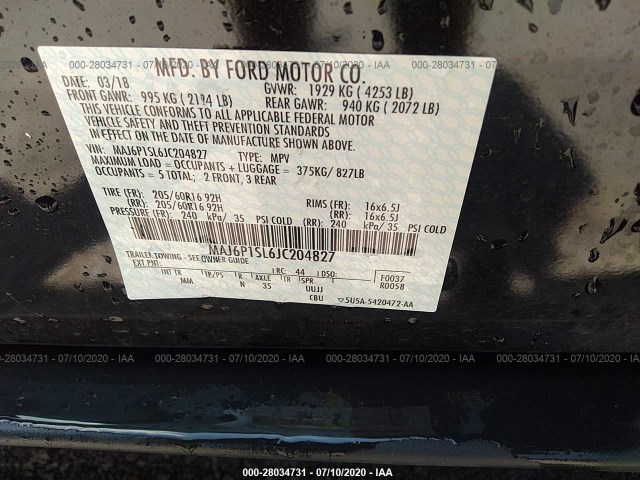 Photo 8 VIN: MAJ6P1SL6JC204827 - FORD ECOSPORT 