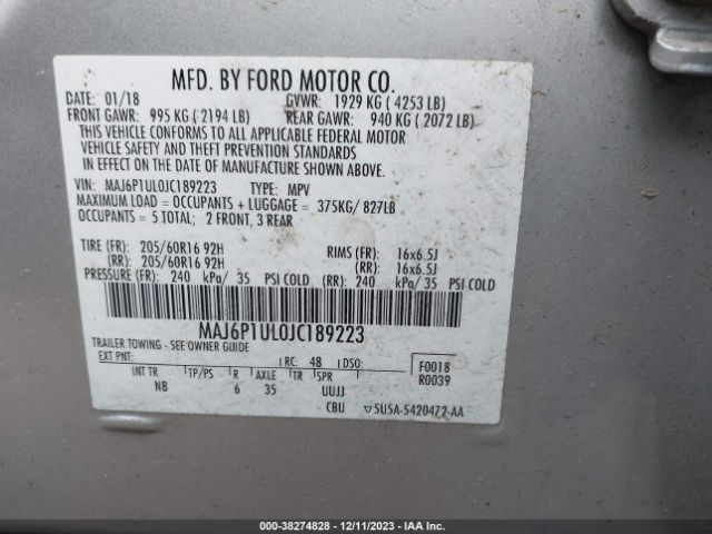 Photo 8 VIN: MAJ6P1UL0JC189223 - FORD ECOSPORT 