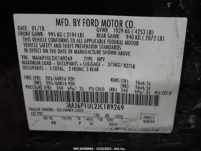 Photo 8 VIN: MAJ6P1UL2JC189269 - FORD ECOSPORT 