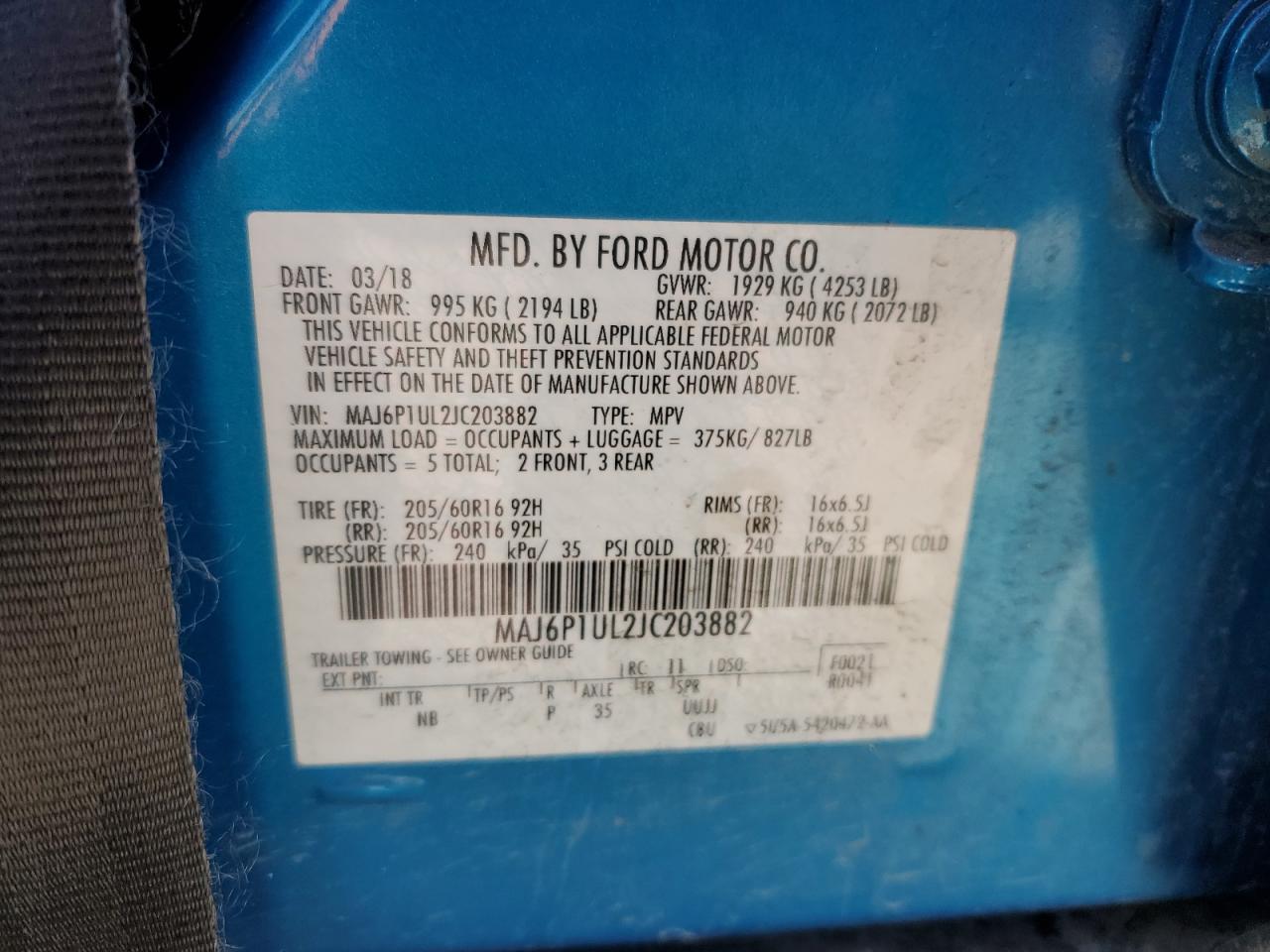 Photo 11 VIN: MAJ6P1UL2JC203882 - FORD ECOSPORT 