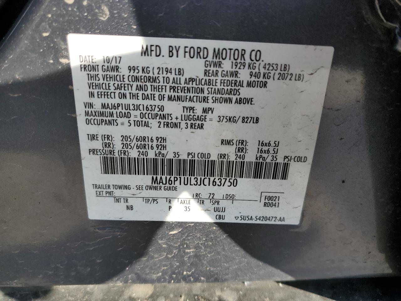 Photo 12 VIN: MAJ6P1UL3JC163750 - FORD ECOSPORT 