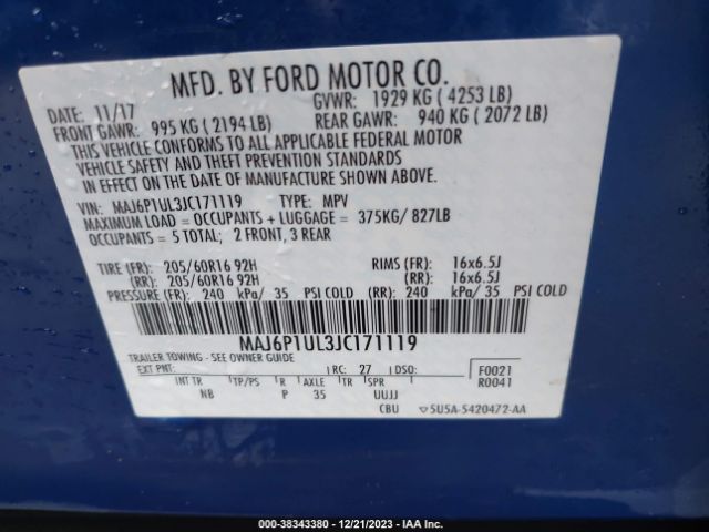 Photo 8 VIN: MAJ6P1UL3JC171119 - FORD ECOSPORT 