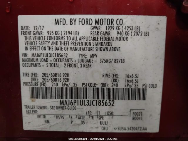 Photo 8 VIN: MAJ6P1UL3JC185652 - FORD ECOSPORT 