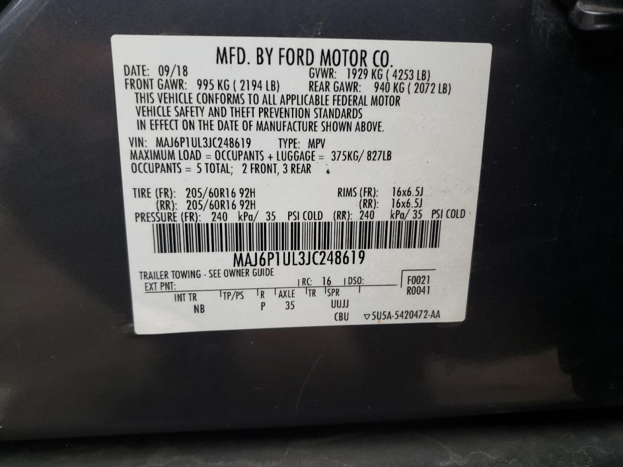 Photo 12 VIN: MAJ6P1UL3JC248619 - FORD ECOSPORT 