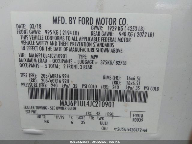 Photo 8 VIN: MAJ6P1UL4JC210901 - FORD ECOSPORT 