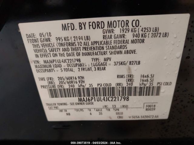 Photo 8 VIN: MAJ6P1UL4JC221798 - FORD ECOSPORT 