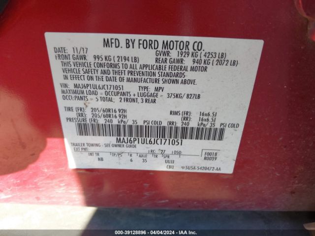 Photo 8 VIN: MAJ6P1UL6JC171051 - FORD ECOSPORT 