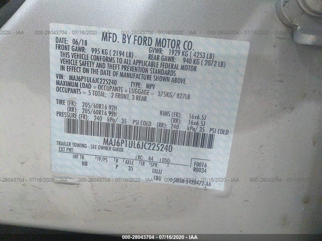 Photo 8 VIN: MAJ6P1UL6JC225240 - FORD ECOSPORT 