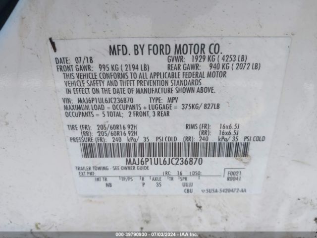 Photo 8 VIN: MAJ6P1UL6JC236870 - FORD ECOSPORT 