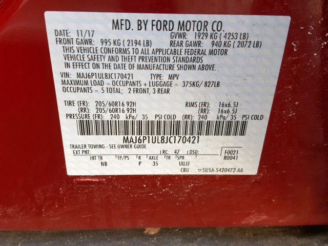 Photo 9 VIN: MAJ6P1UL8JC170421 - FORD ECOSPORT S 