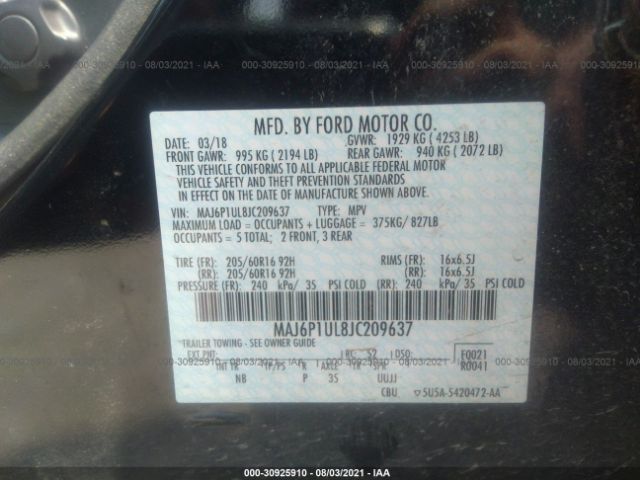 Photo 8 VIN: MAJ6P1UL8JC209637 - FORD ECOSPORT 