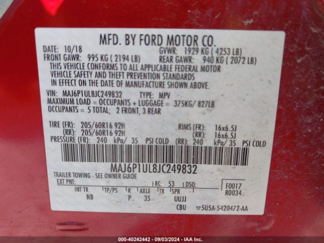 Photo 8 VIN: MAJ6P1UL8JC249832 - FORD ECOSPORT 