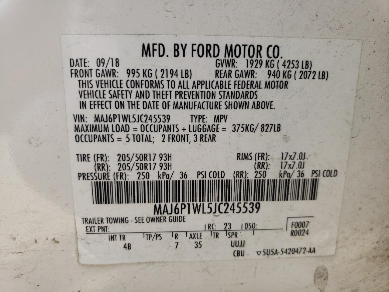 Photo 12 VIN: MAJ6P1WL5JC245539 - FORD ECOSPORT 