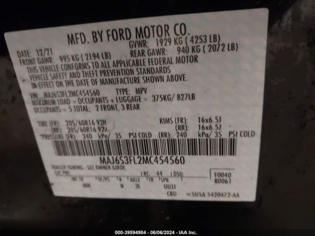 Photo 8 VIN: MAJ6S3FL2MC454560 - FORD ECOSPORT 