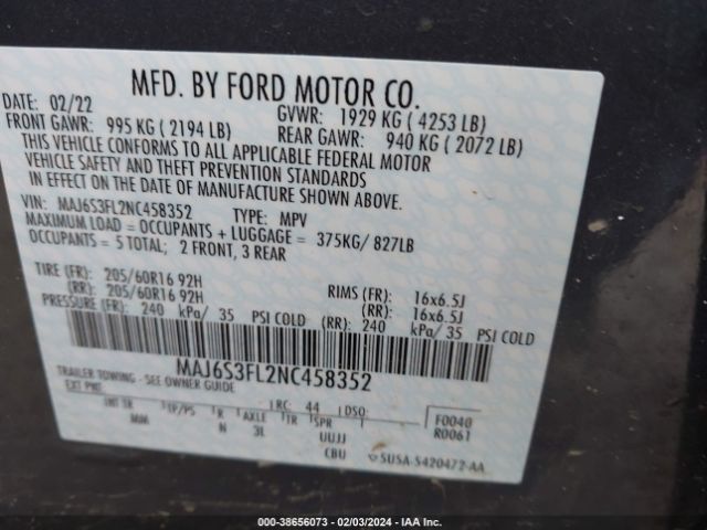 Photo 8 VIN: MAJ6S3FL2NC458352 - FORD ECOSPORT 