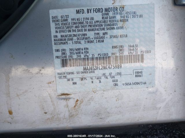 Photo 8 VIN: MAJ6S3FL2NC475989 - FORD ECOSPORT 