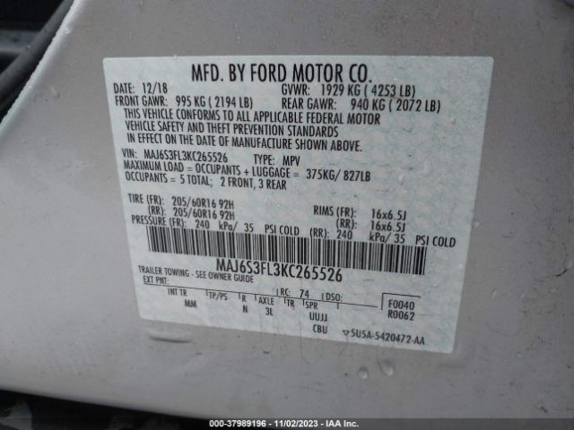 Photo 8 VIN: MAJ6S3FL3KC265526 - FORD ECOSPORT 